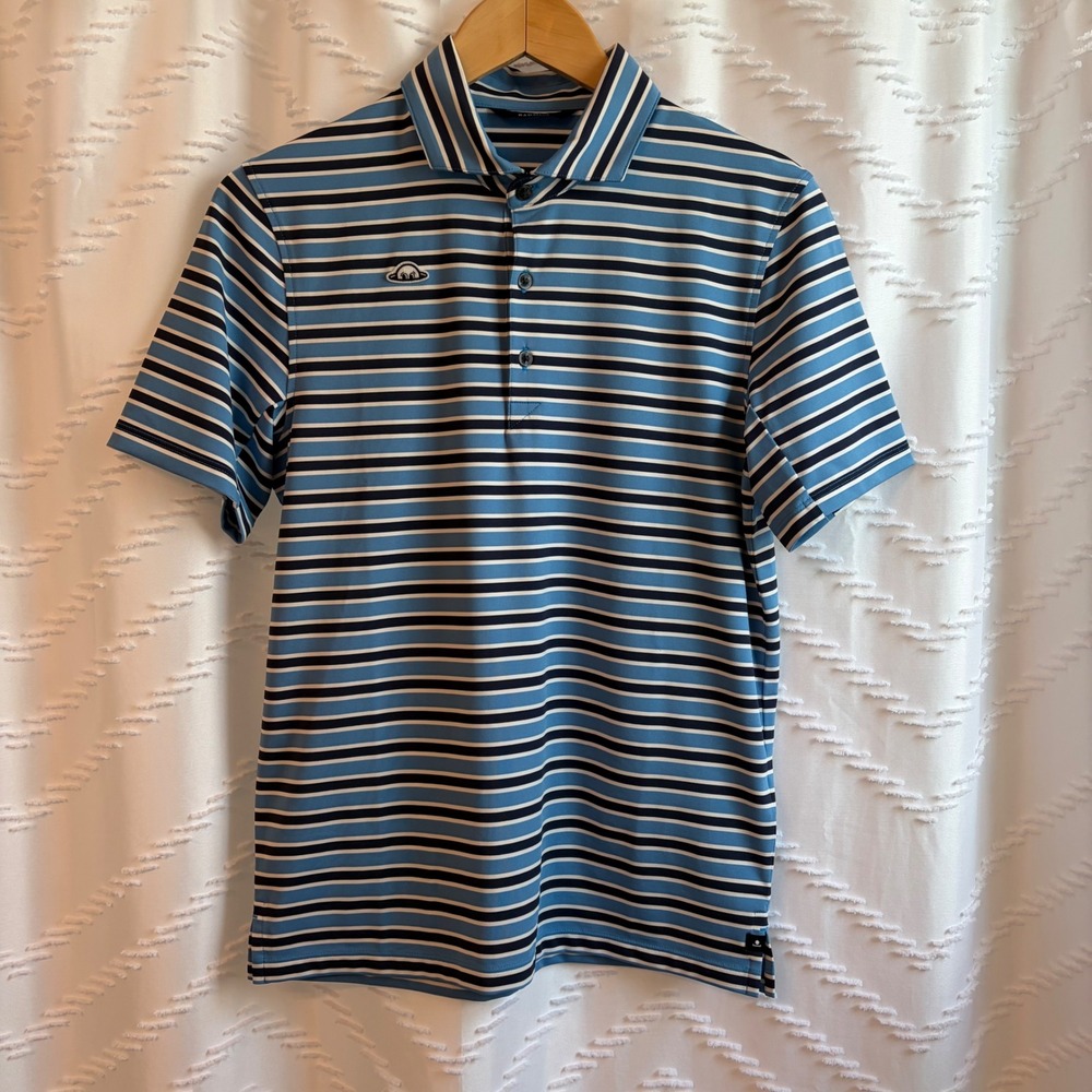 Radmor Mens Blue Striped Recycled Polyester Stretch Golf Polo Shirt Size XS